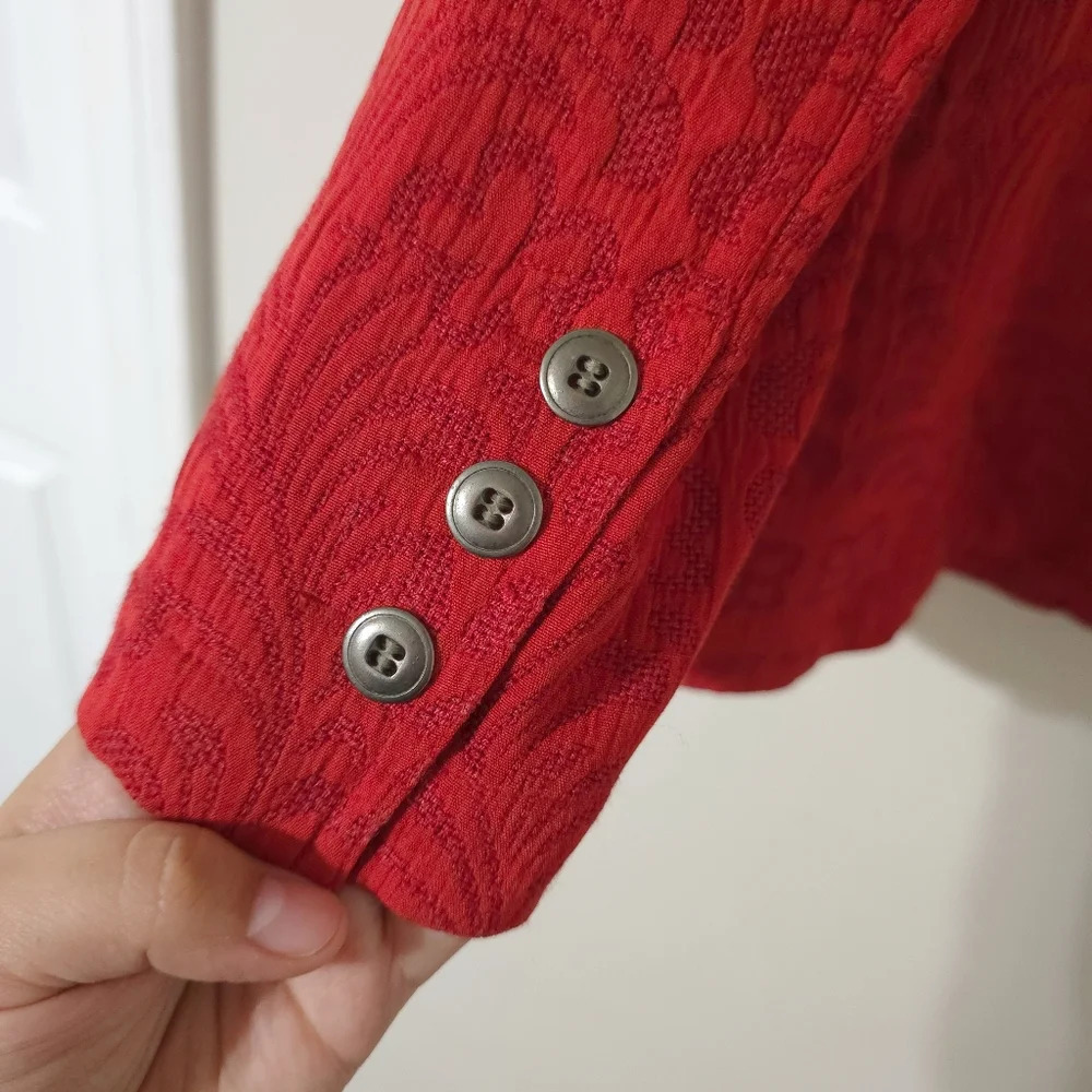 CHICOS 100% Silk Floral Knit Patterned Blazer, Red Orange, Unlined, Size 1, M - Picture 9 of 16